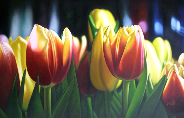 Tulipanes en Fantasia de Noche Oil Canvas Floral Painting