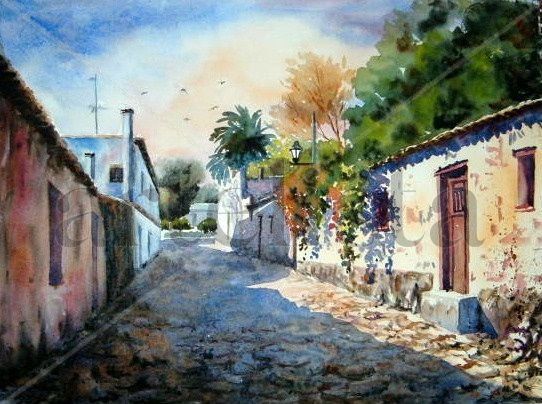 Calle de Colonia (Uruguay) Acuarela Papel Paisaje