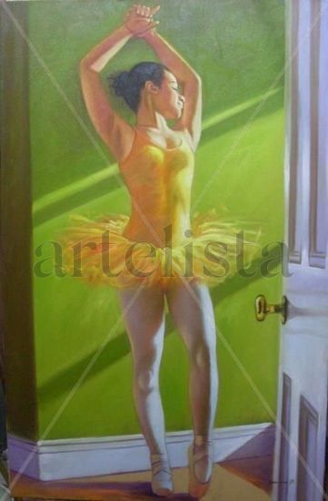 estirandose Oil Canvas Figure Painting