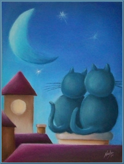 Dos gatos y la luna Pastel Textile Animals