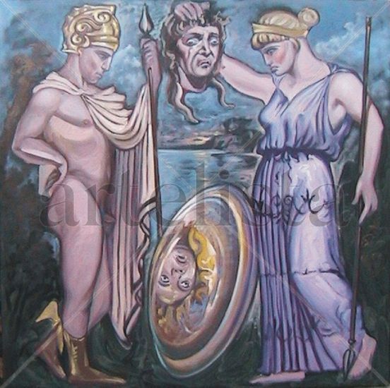 "PERSEO, MEDUSA, Y ATENEA" Oil Canvas Figure Painting