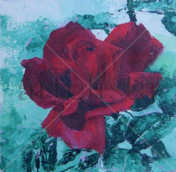 Rosa roja Acrylic Canvas Floral Painting