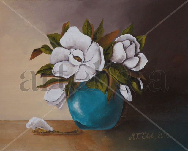 Magnolias Acrylic Canvas Floral Painting