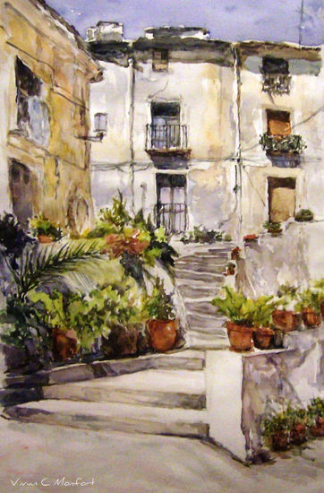 Calles de Bocairent II Watercolour Paper Landscaping