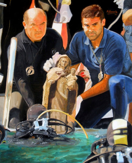 CARTEL VIRGEN DEL CARMEN DE LOS SUBMARINISTAS 2010 Óleo Lienzo Figura