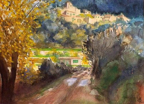 Otoño en Deia Watercolour Card Landscaping