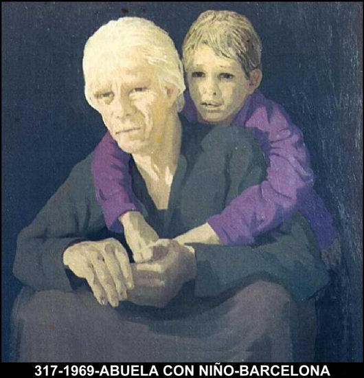 Abuela con niño Óleo Lienzo