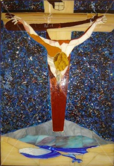 Cristo de Dalí, Mosaico de Vidrio Stained glass Panel Figure Painting