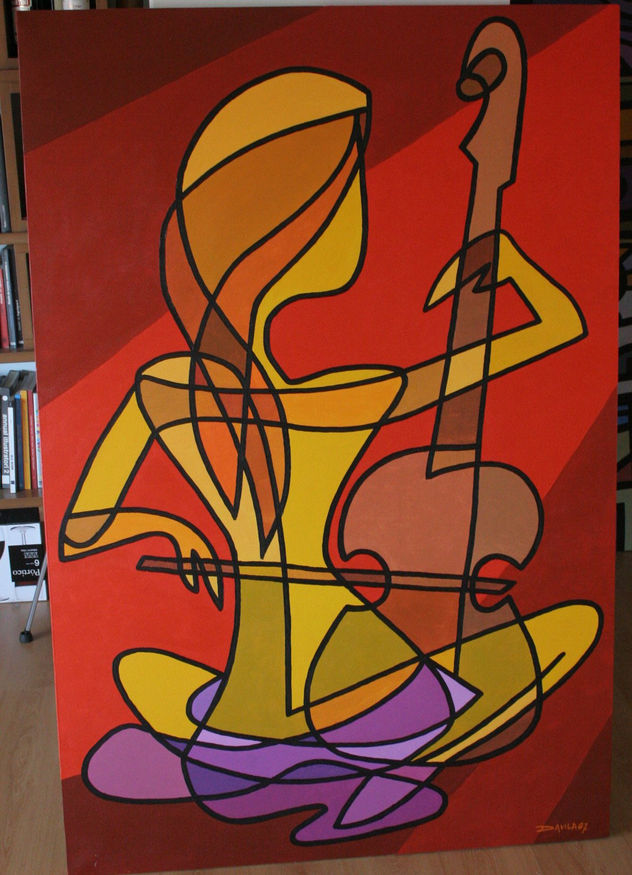 muller con cello vermello