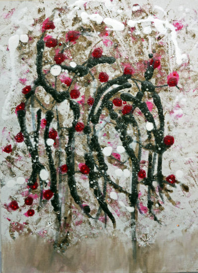 Weepink willow Oil Panel Floral Painting