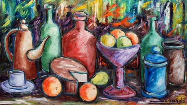 BODEGON QUESO Oil Panel Still Life Paintings