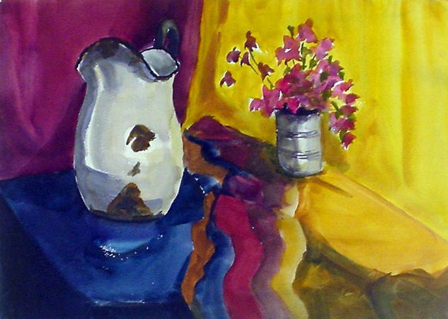 JARRÓN ENLOSADO Y BUGANVILIAS Watercolour Paper Still Life Paintings