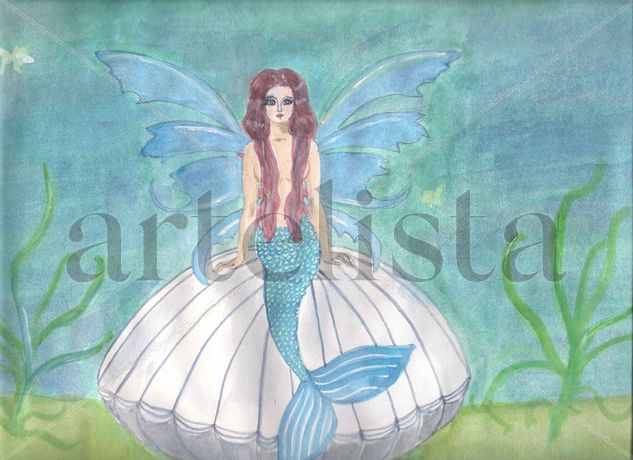 Sirena alada Watercolour Paper Marine Painting