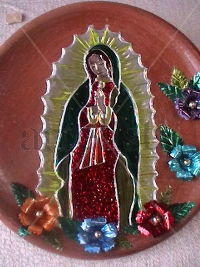 Virgen de Guadalupe en comal de barro 