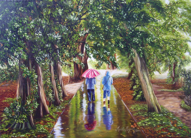 "Caminando Bajo la Lluvia" Oil Canvas Landscaping