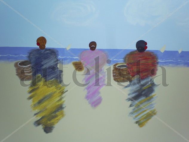 mujeres en la playa. Oil Canvas Marine Painting