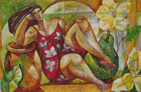 Mujer y flor Acrylic Canvas Landscaping