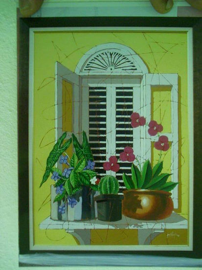 jardin frente a la ventana Acrílico Lienzo