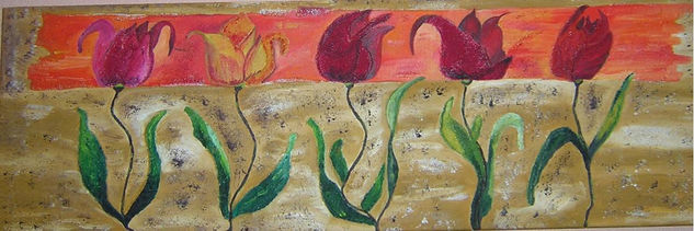 tulipanes en tres dimensiones Oil Canvas