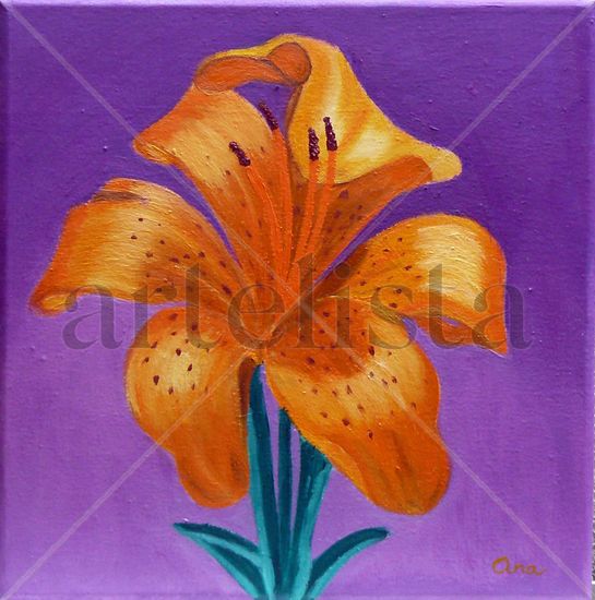 IRIS NARANJA Óleo Lienzo Floral