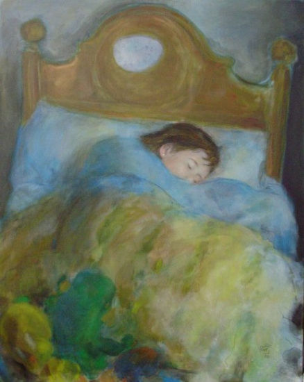 Arual dormida o Niña larva Mixed media Canvas Figure Painting