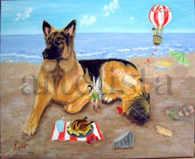 EN LA PLAYA CON CURRO Oil Canvas Animals