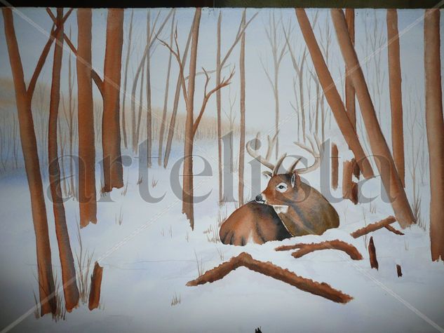 venado Acuarela Papel Paisaje