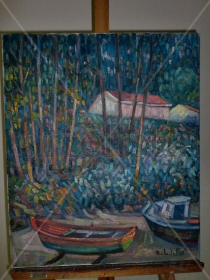 Barcas en la arena Oil Canvas Landscaping