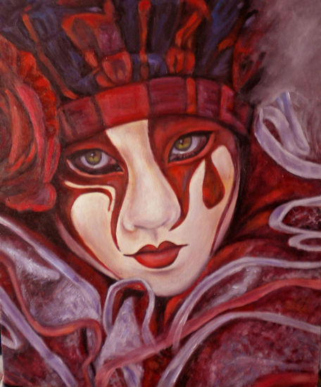 Máscara en rojo Oil Canvas Figure Painting