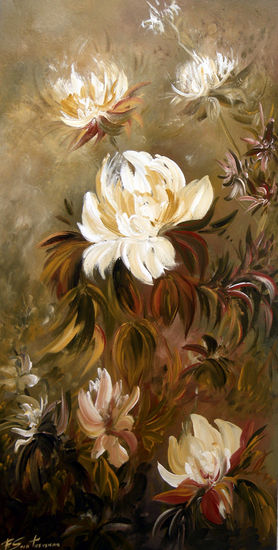 1096 Oil Panel Floral Painting