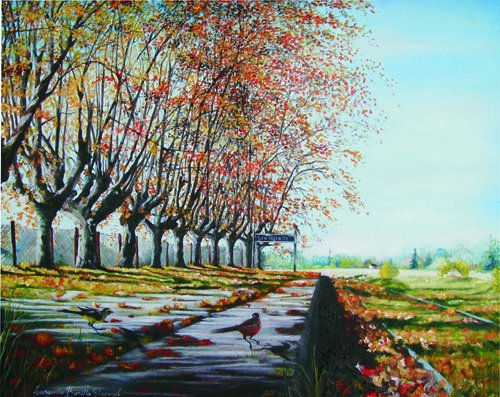 "Jugando en el Anden" Oil Canvas Landscaping