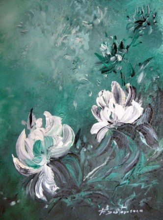 1035 Oil Panel Floral Painting