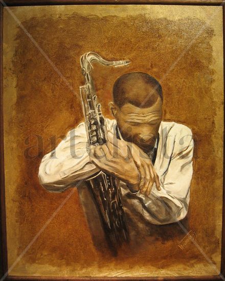 EL SAXOFONISTA Oil Canvas Figure Painting