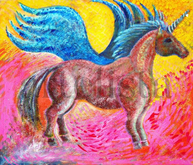 Pegasus, Unicornio. Acuarela Tela Animales