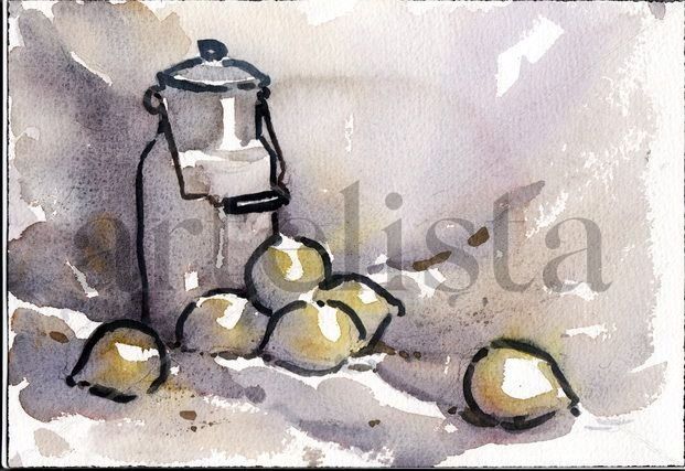 Lechera y Limones Watercolour Paper Still Life Paintings