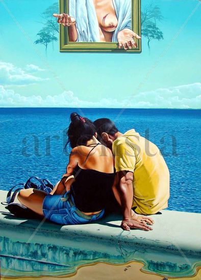 El amor se rinde en la orilla Oil Canvas Landscaping