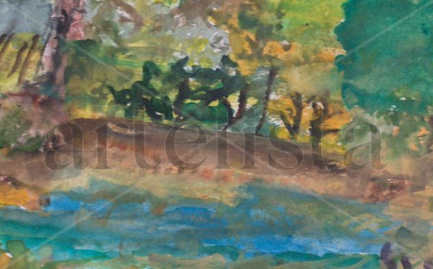 paisaje con pequeño  lago