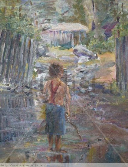 Niño en el Viejo Aserradero Oil Canvas Landscaping