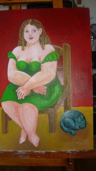 Ana y el gato Acrylic Panel Figure Painting