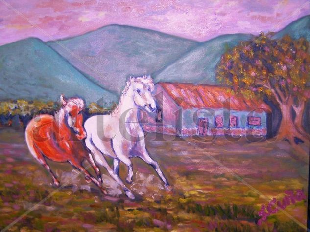 caballos en libertad Oil Canvas Landscaping