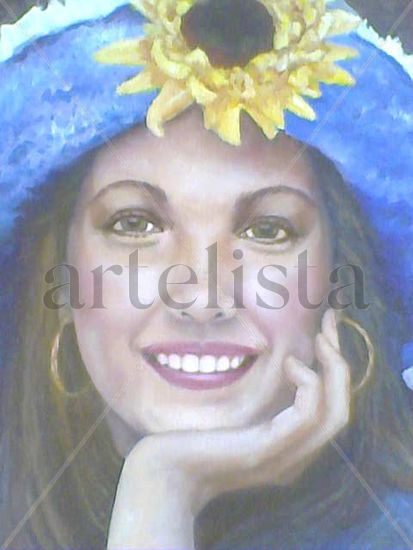 Joven con sombrero azul Óleo Lienzo Retrato