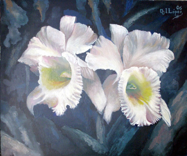 Dos orquideas Oil Canvas Floral Painting