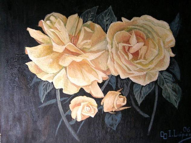 Dos rosas Oil Canvas Floral Painting