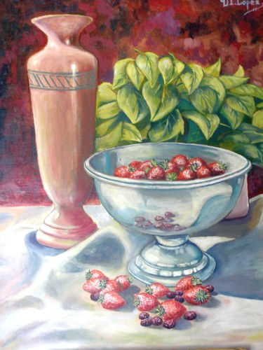 Bodegón con fresas Oil Panel Still Life Paintings