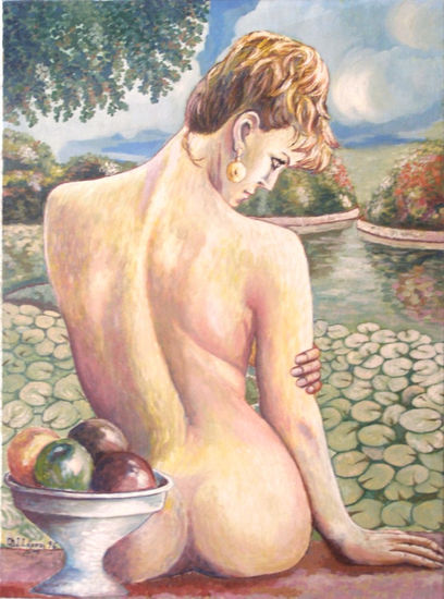 Mujer y fruta Óleo Lienzo Desnudos