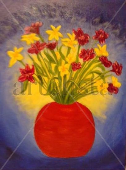 Flores amarillas y rojas Oil Canvas Floral Painting