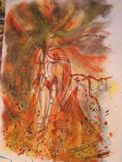 fuego Gouache Paper Figure Painting