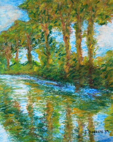 Reflejos del río al mediodía Pastel Papel Paisaje