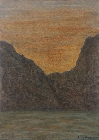 Silencio al atardecer entre montañas Pastel Papel Paisaje