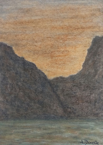 Silencio al atardecer entre montañas Pastel Papel Paisaje